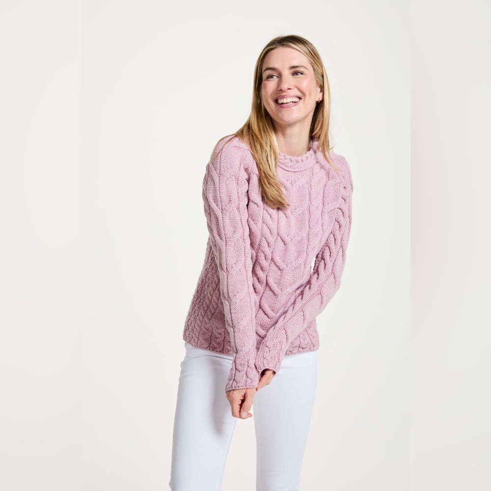 Aran Sweater Market Sweater Pink 100% Merino Wool Made in Ireland fisherman